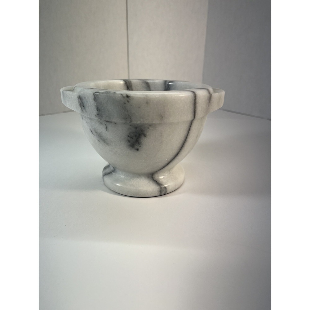 Vintage Marble Mortar Bowl Only White & Grey 4.5" Tall